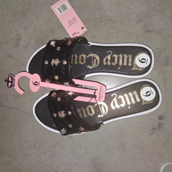 Juicy Couture Black Quilted Slides with Gold Accents - Picture 3 of 5